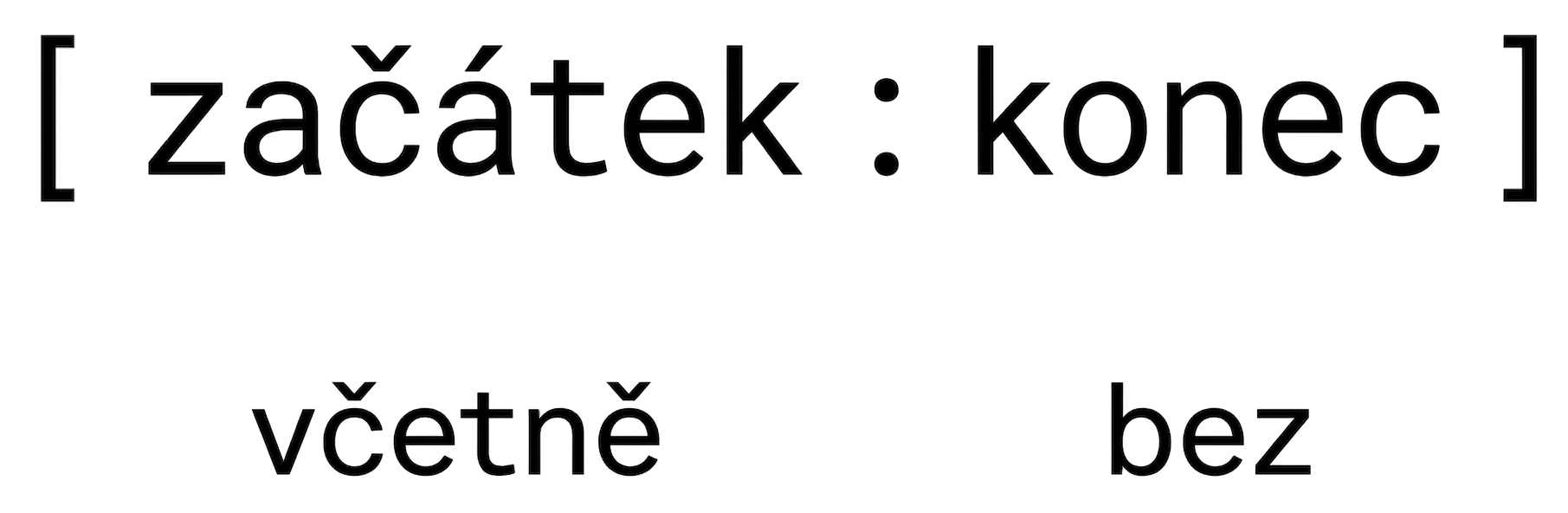 Syntaxe řezání pro seznamy v Pythonu – počáteční hodnota je zahrnuta, koncová hodnota je vyloučena.
