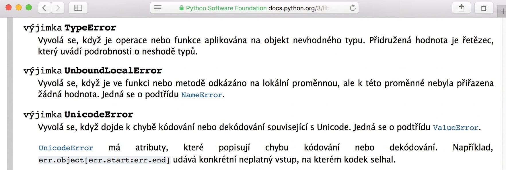 Snímek obrazovky s chybovou zprávou TypeError