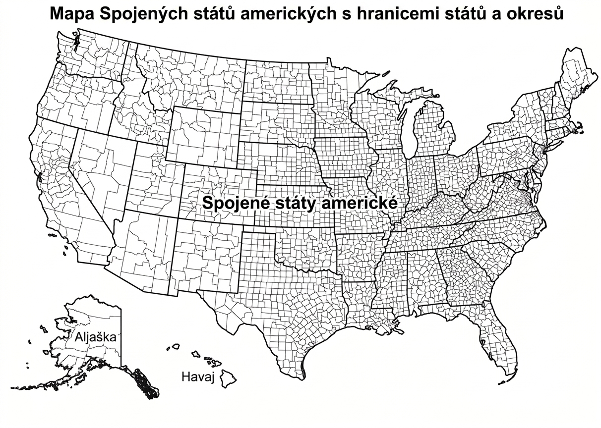 Mapa okresů ve Spojených státech.
