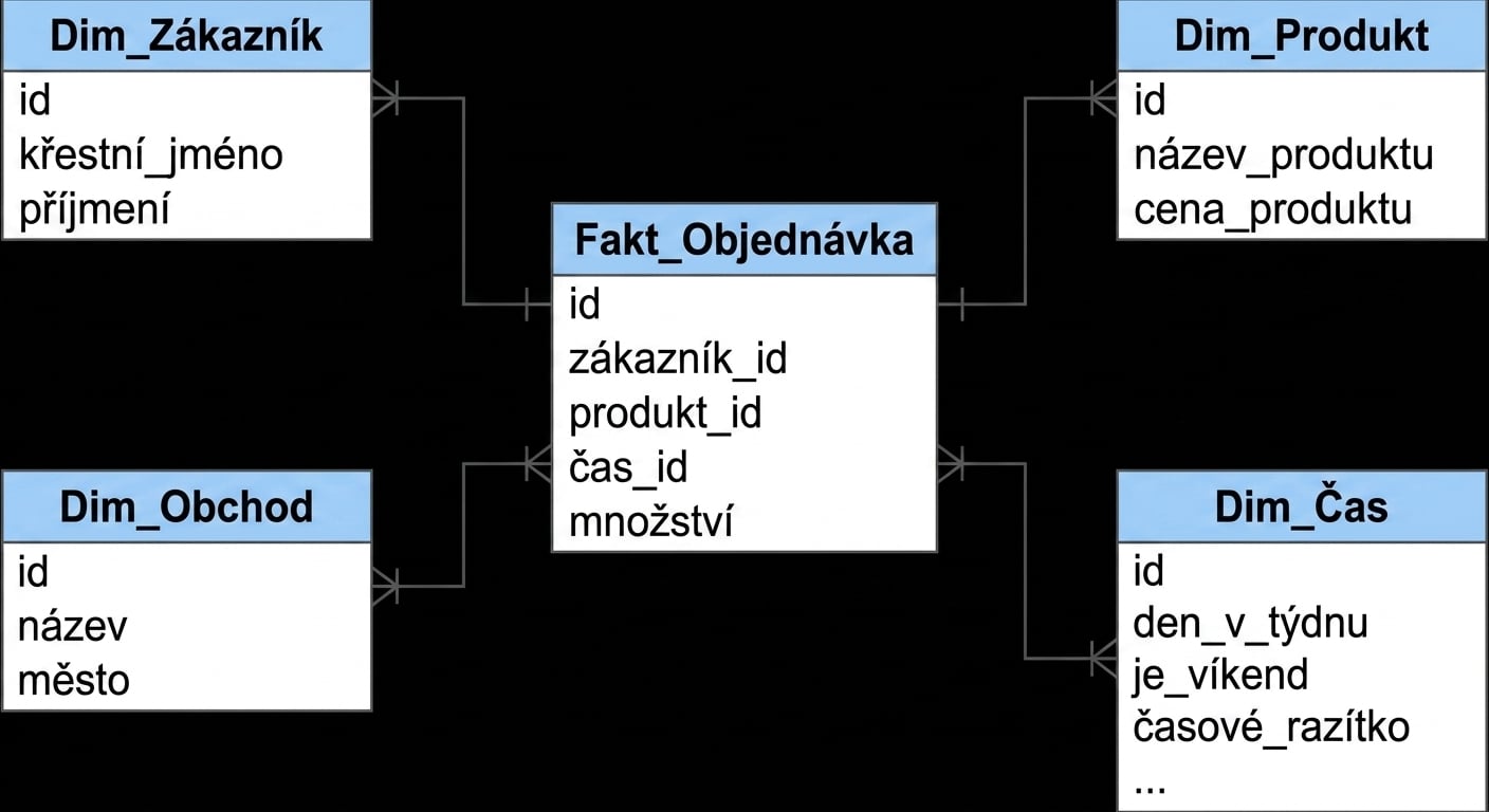 Diagram hvězdicového schématu zákazníků a objednávek