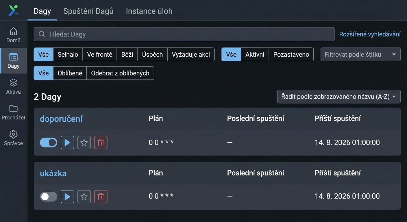 Snímek obrazovky rozhraní Airflow