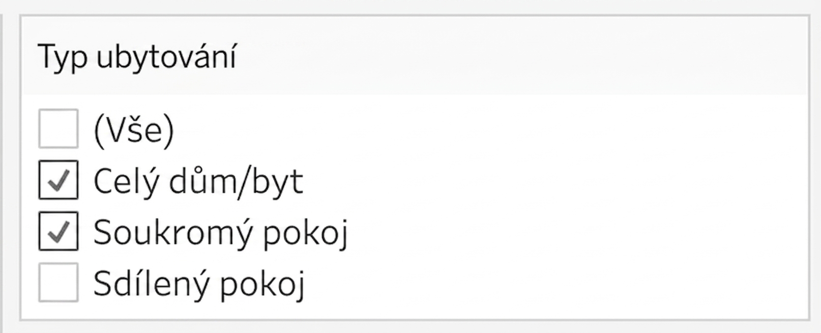 Filtr podle typu pokoje