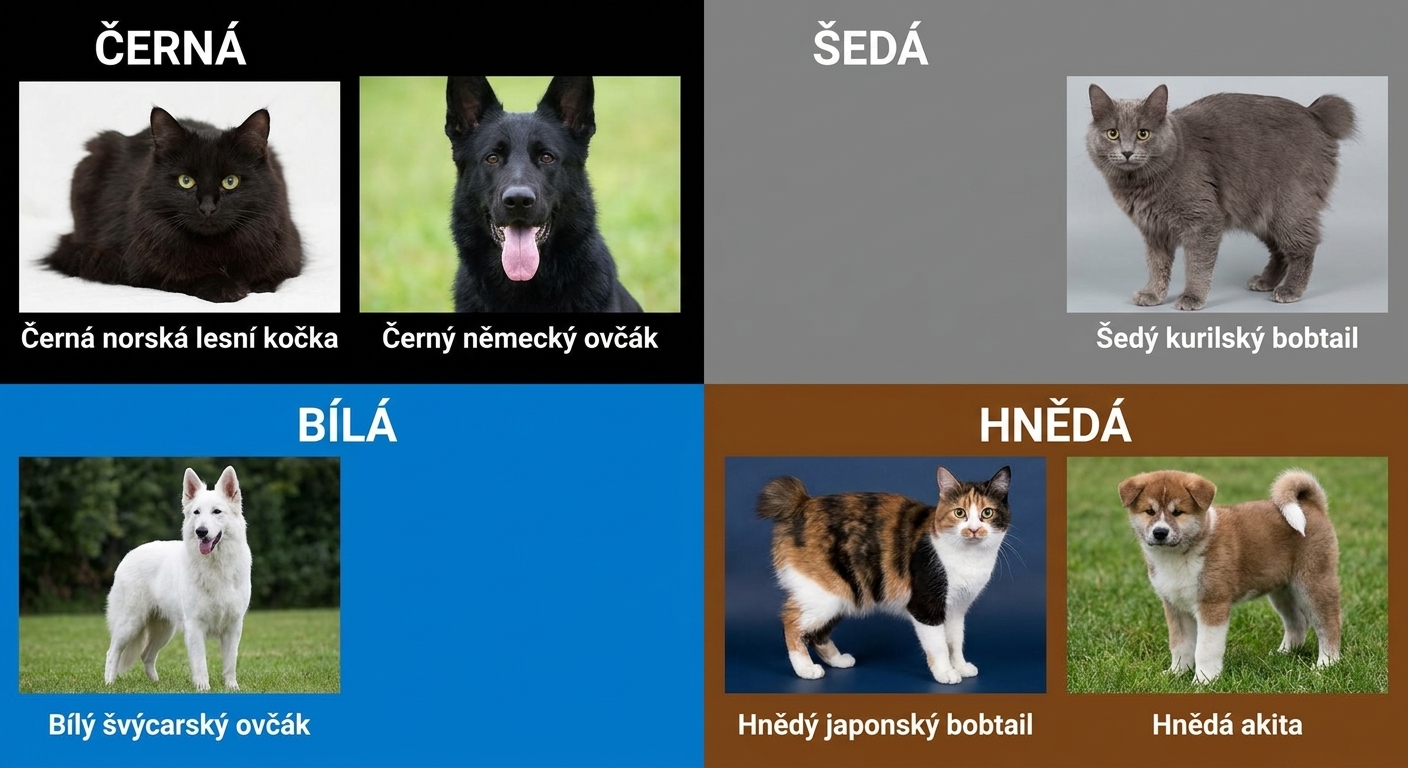 psi a kočky podle barvy
