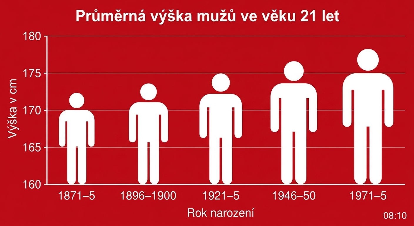 Sloupcový graf průměrné výšky mužů s chartjunkem