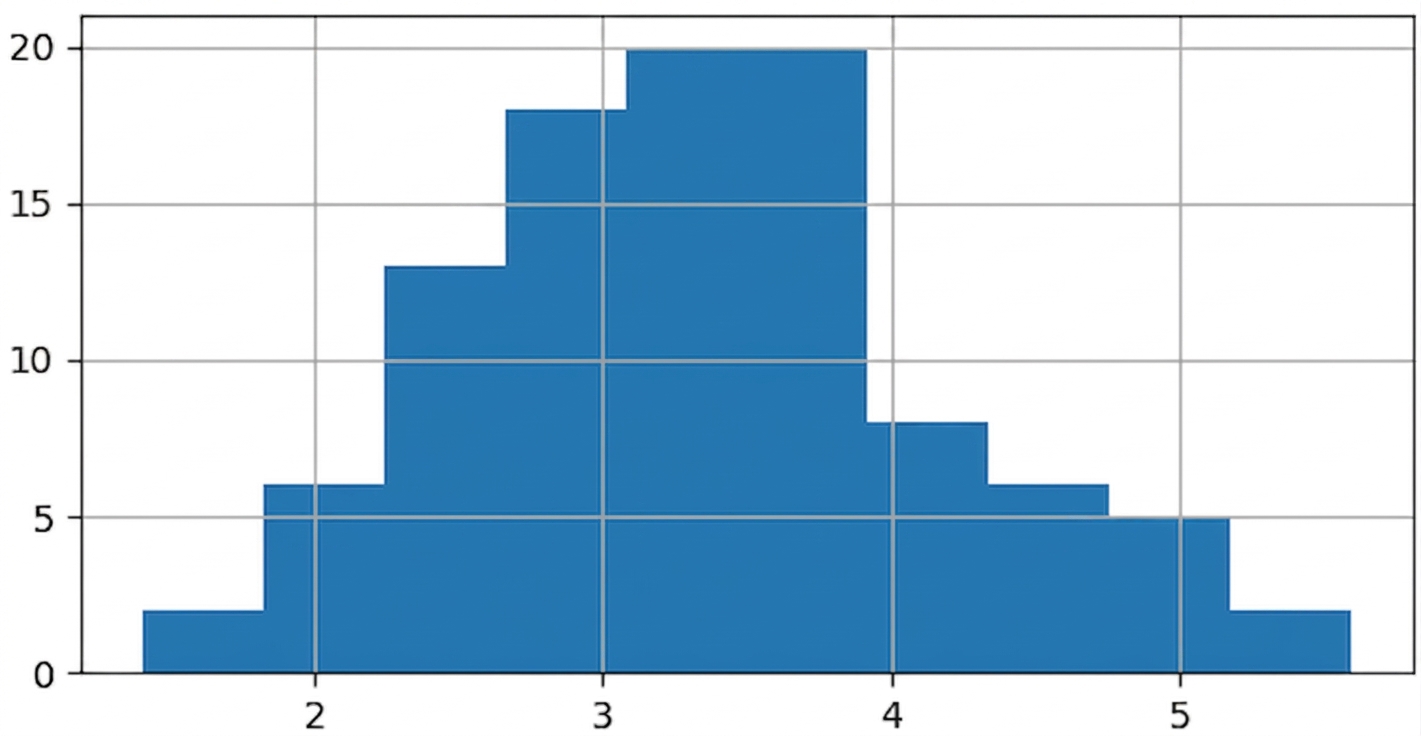 histogram 100 výběrových průměrů