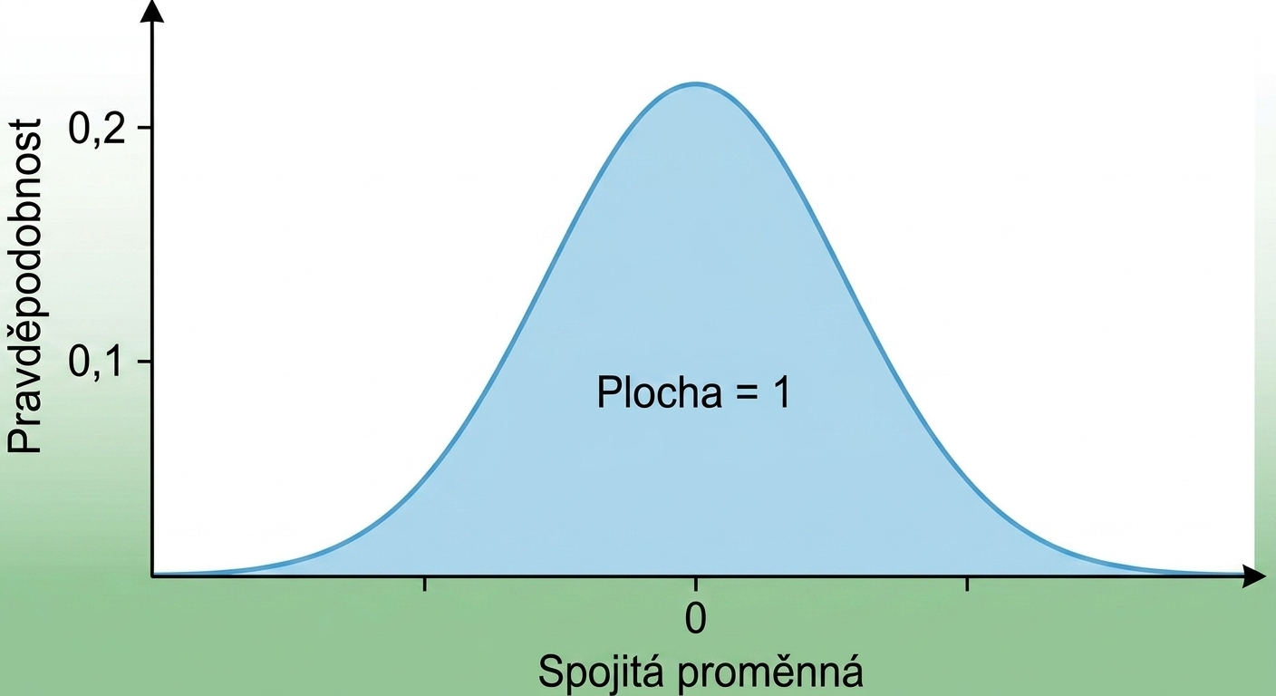 Vyznačená plocha pod zvonovou křivkou s textem: plocha = 1