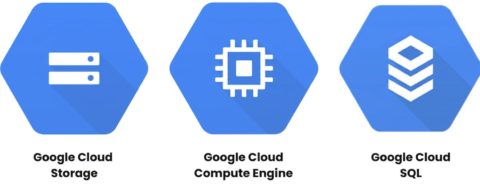 Tři loga služeb Google Cloud