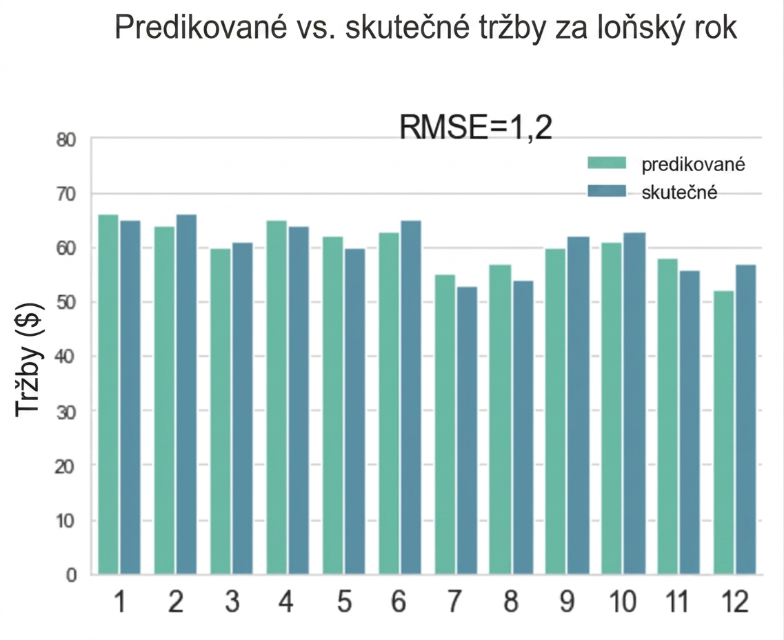 Sloupcový graf s předpovězenými a skutečnými hodnotami