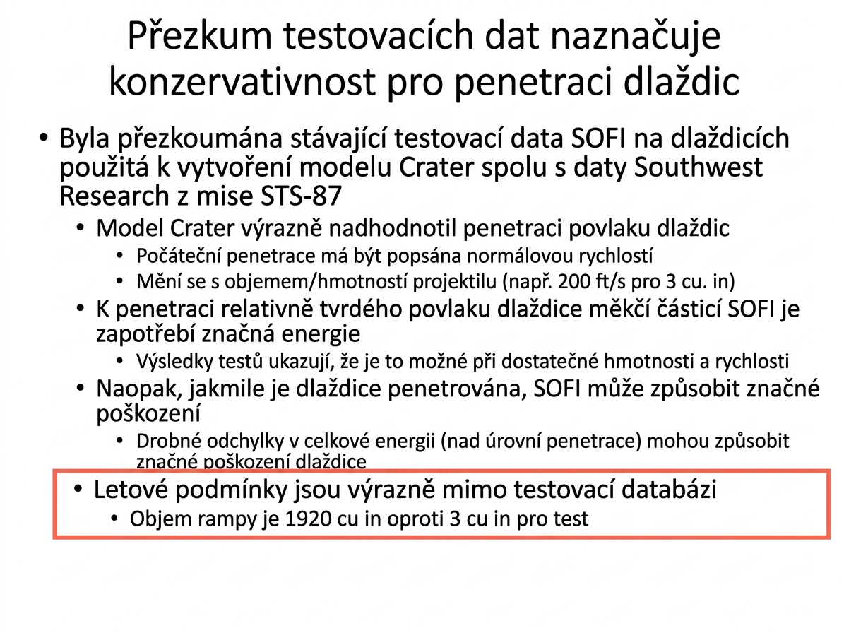 snímek s varováním před nebezpečným letem raketoplánu