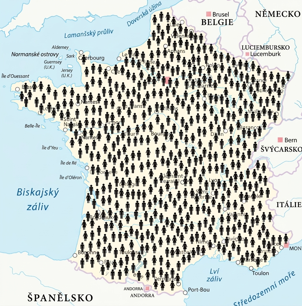 Mapa Francie s ikonami lidí.