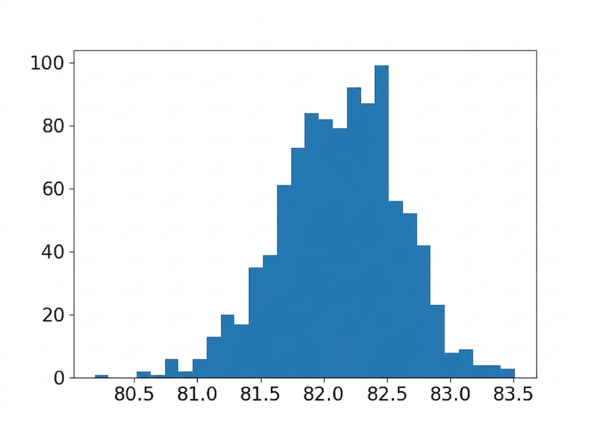 Histogram výběrových průměrů.