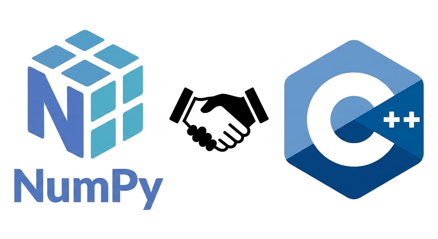 Grafika log NumPy a C podávajících si ruce