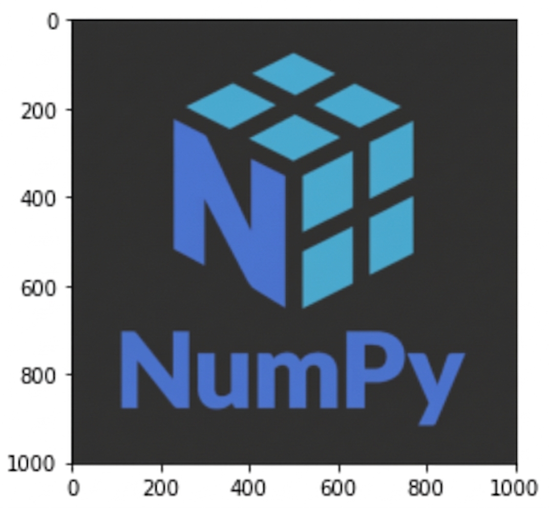 Stejné logo NumPy jako dříve, ale s tmavě šedým pozadím místo bílého