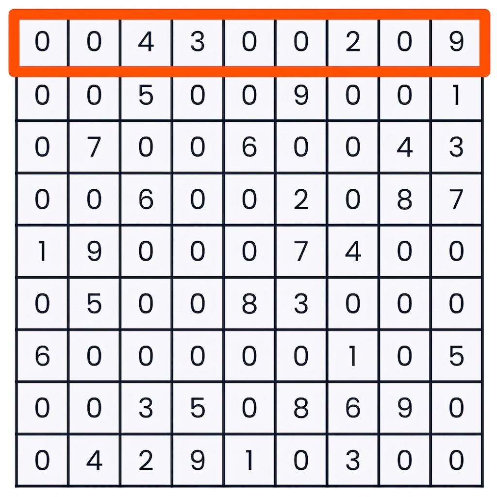 Hra sudoku s vybraným prvním řádkem