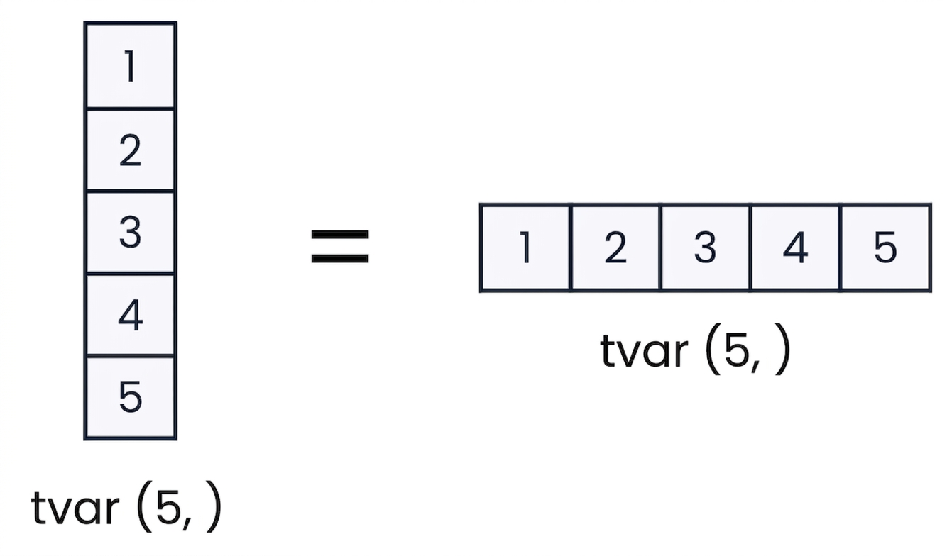 Grafika znázorňující, že 1D pole nemohou být v NumPy svislá ani vodorovná