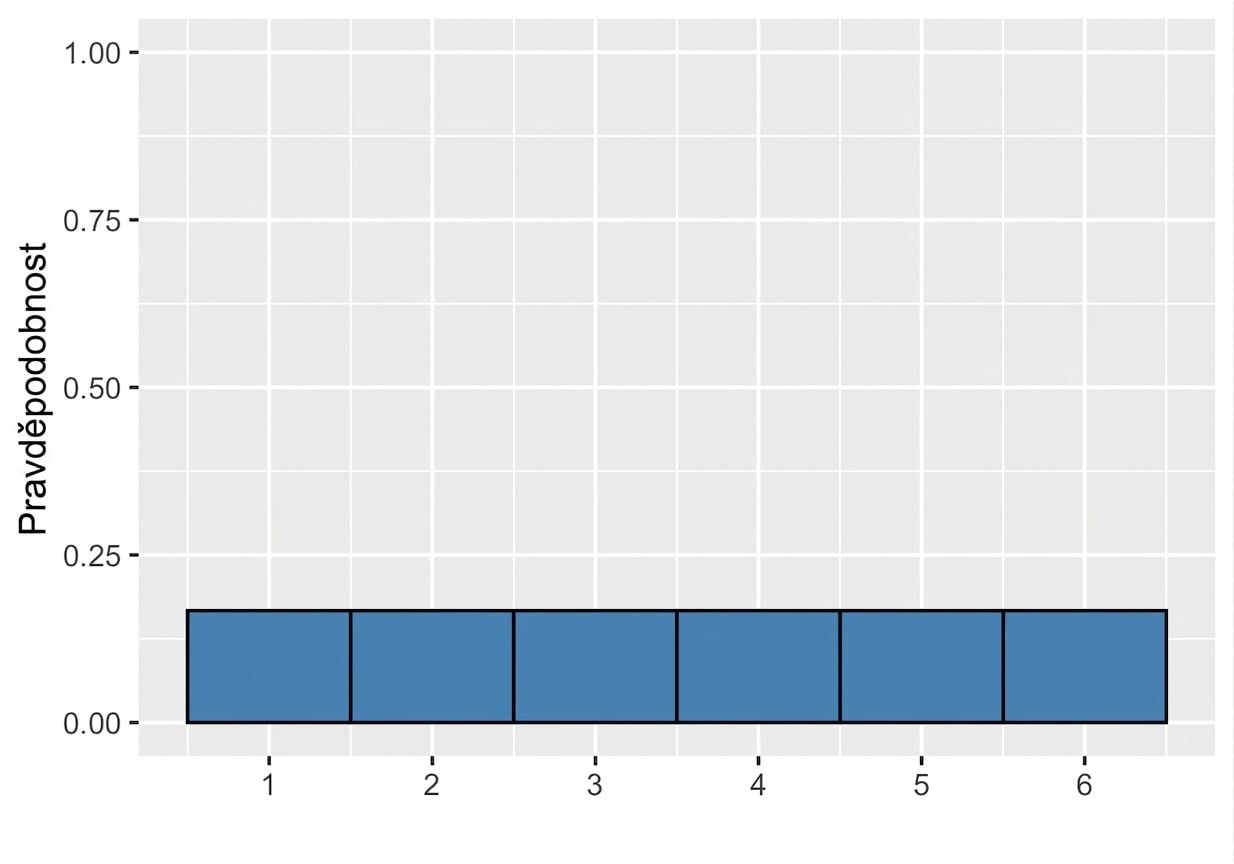 Histogram s pruhem pro každé číslo od jedné do šesti s výškou jedna šestina.png
