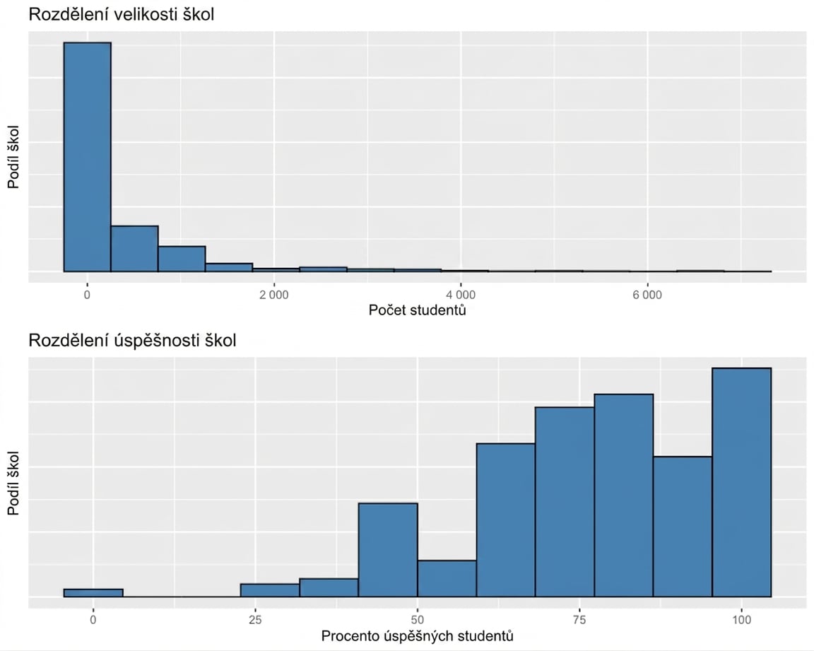 two_distributions_showing_the_distribution_of_school_size_and_the_distribution_of_school_pass_grades.png