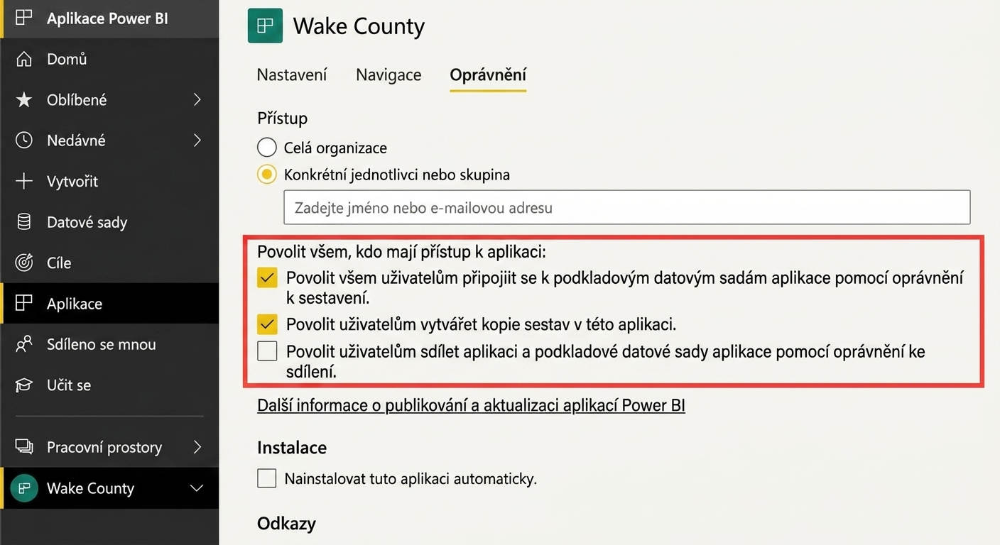Udělení přístupu k aplikaci přenáší na uživatele práva dané aplikace.