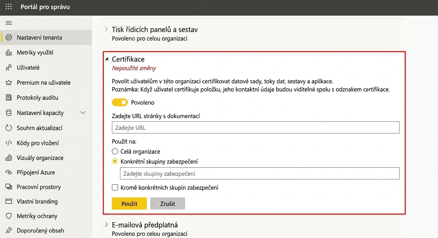 Nastavení certifikace