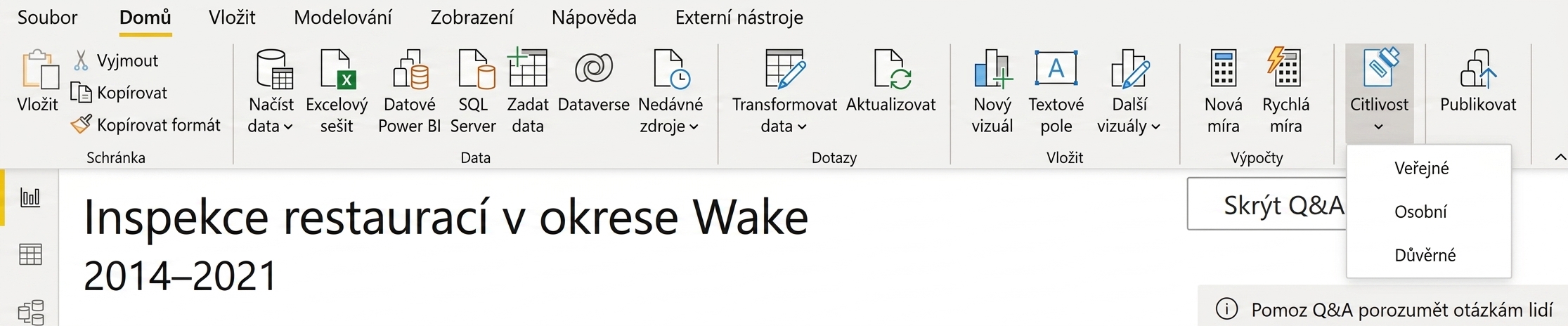 Nastavení popisku citlivosti v Power BI Desktop.