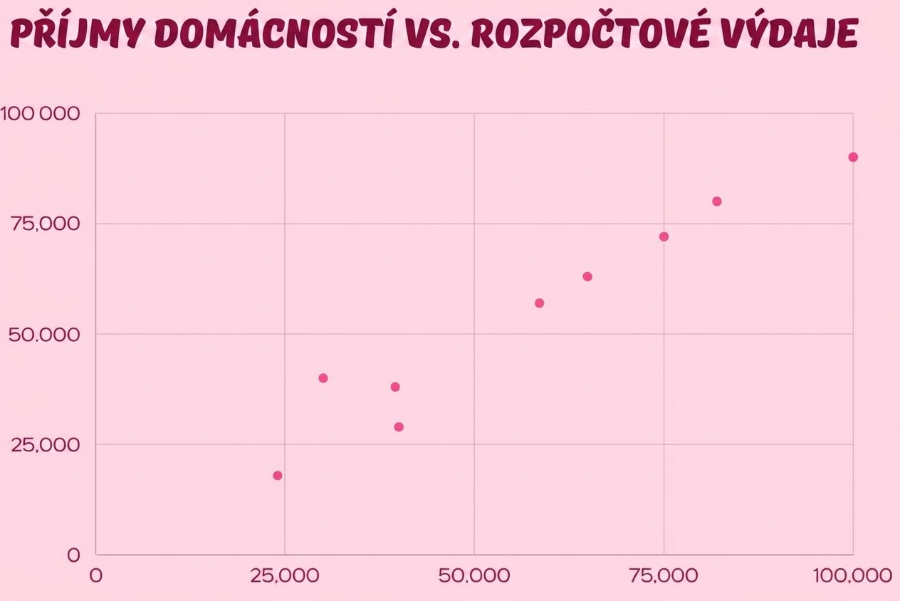 Bodový graf zobrazuje vztah mezi příjmem kofeinu a produktivitou pomocí hodnot vynesených na dvě osy