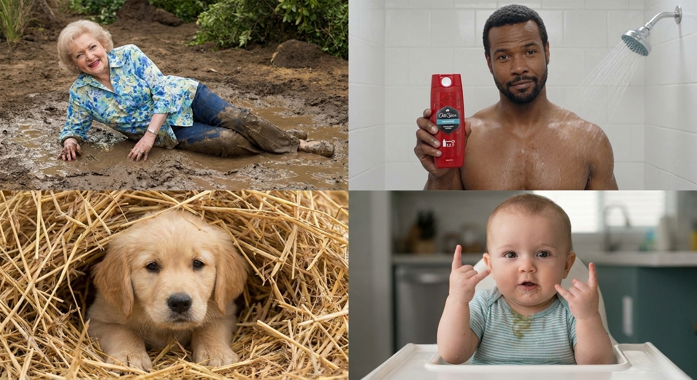 Koláž vtipných reklamních obrázků