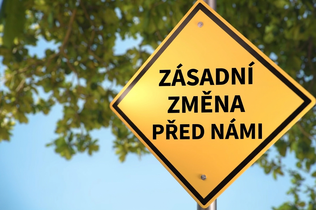 Dopravní značka s nápisem game changer ahead