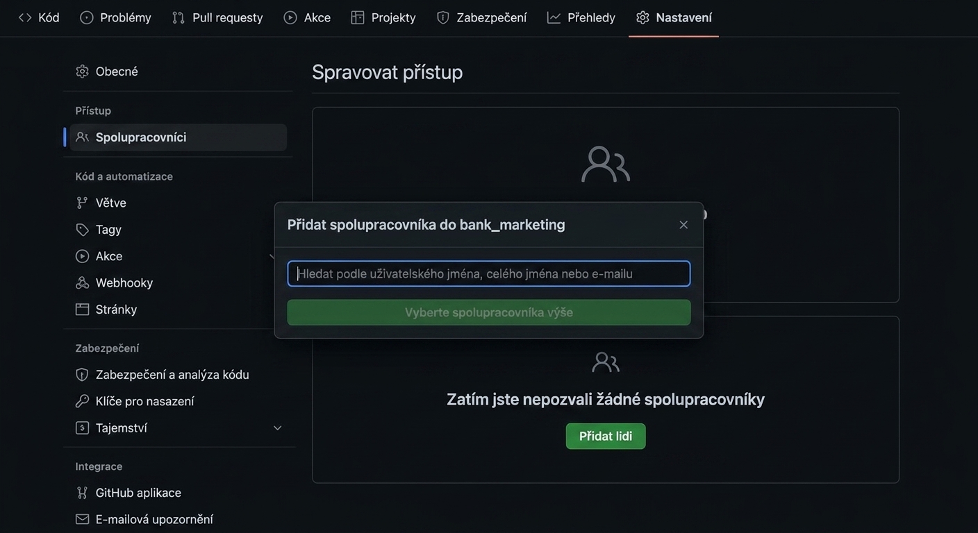Video: přidání Jasmin Ludolf jako spolupracovnice do soukromého repozitáře