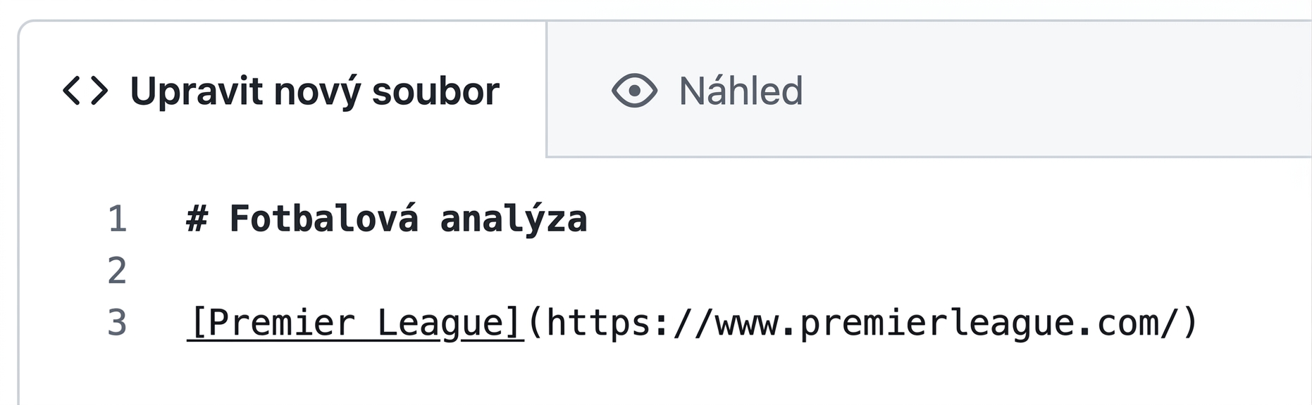 Zobrazení stránky pro úpravu souboru Markdown se syntaxí pro hypertextový odkaz