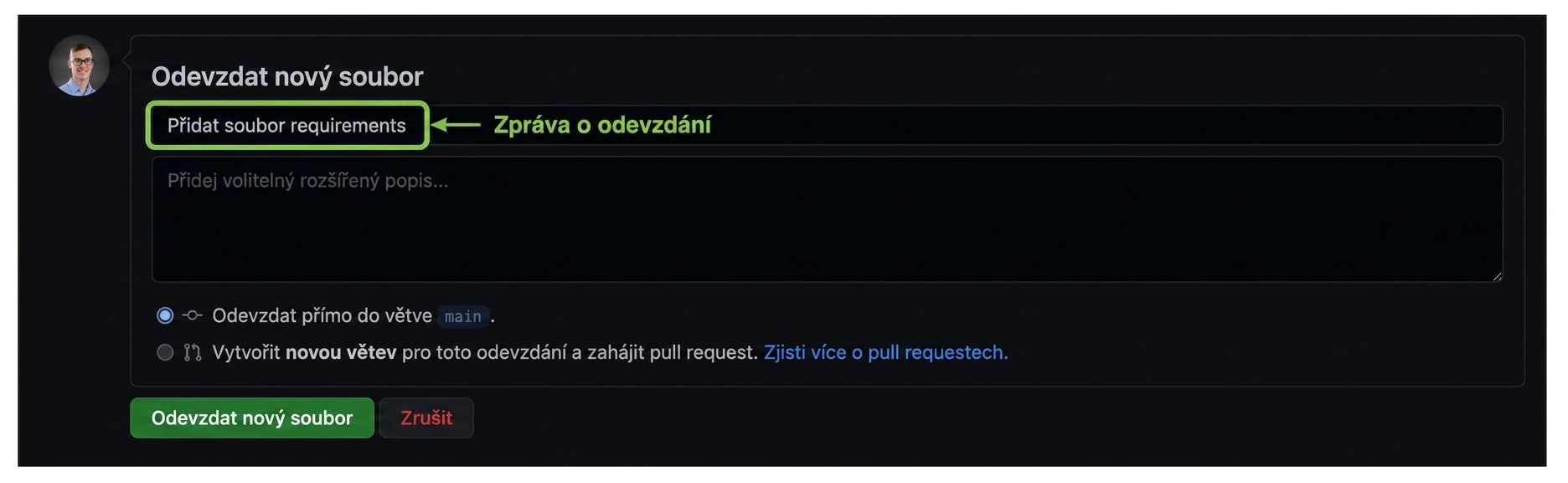 zpráva commitu Add requirements file