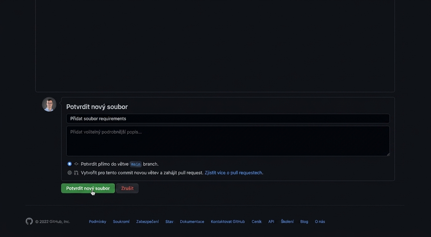 commit nového souboru do hlavní větve