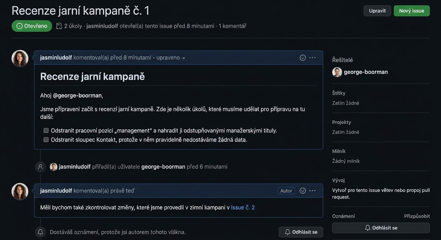 Zobrazení po propojení problémů