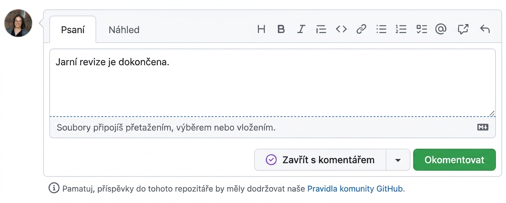Zobrazení závěrečného komentáře