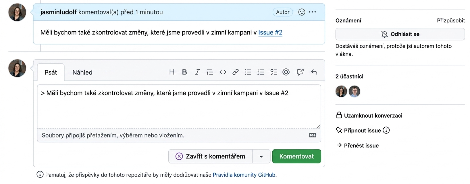Zobrazení citovaného komentáře