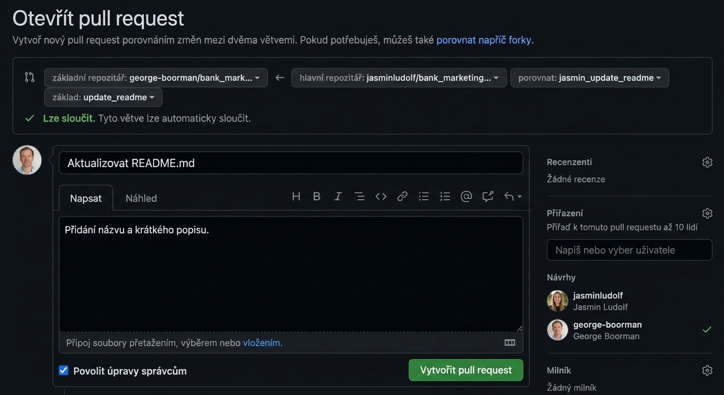 Zobrazení přiřazení pull requestu