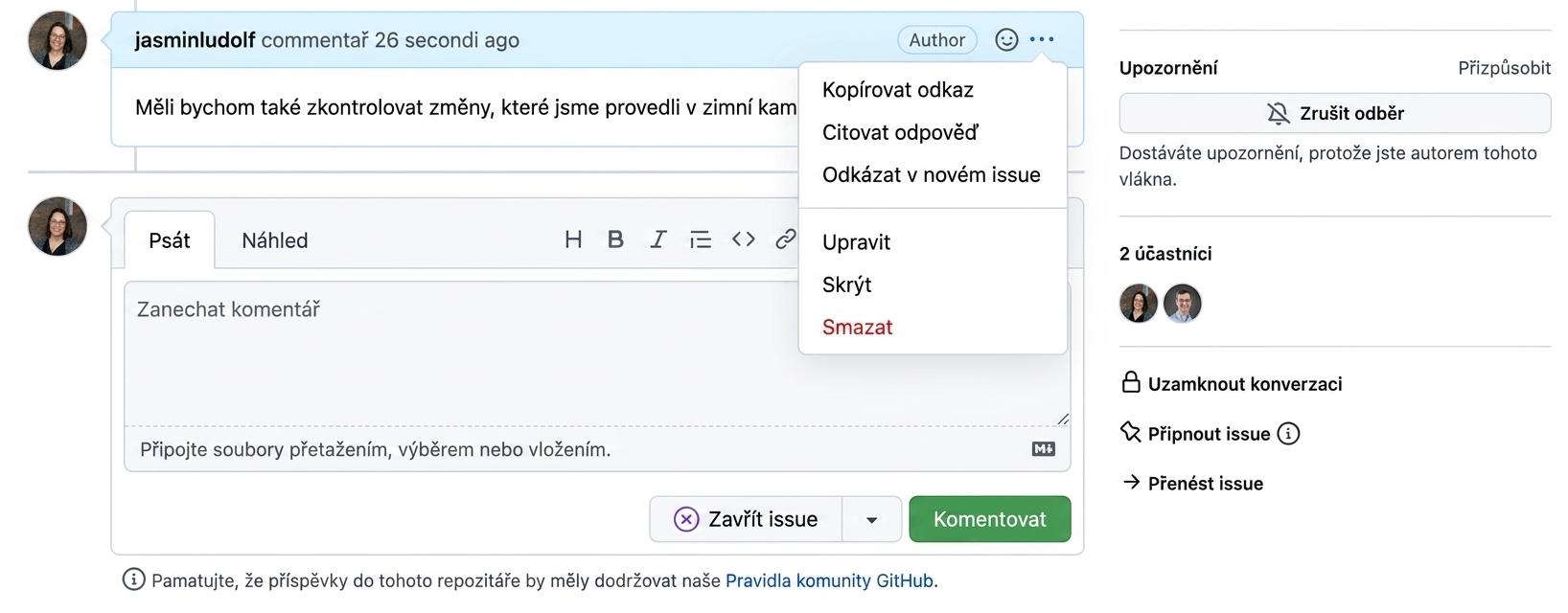 Zobrazení tlačítka pro citaci odpovědi