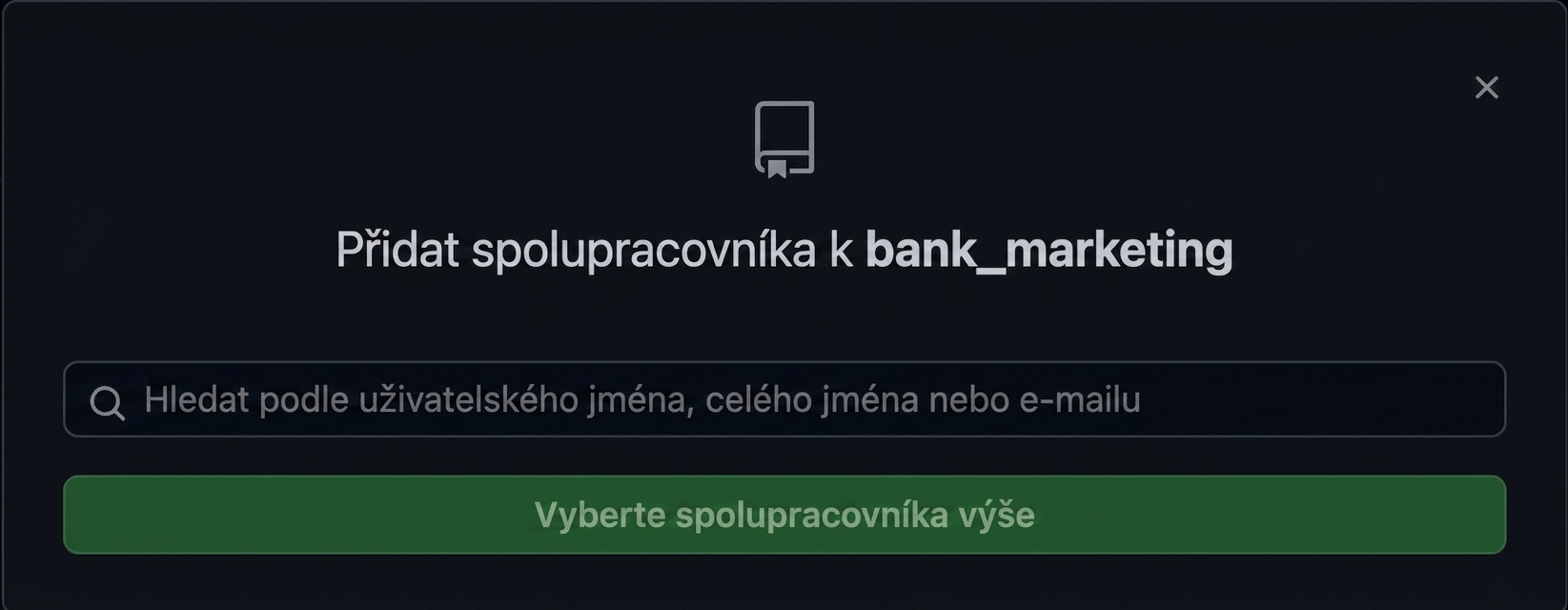 Vyskakovací okno pro přidání spolupracovníka do repozitáře