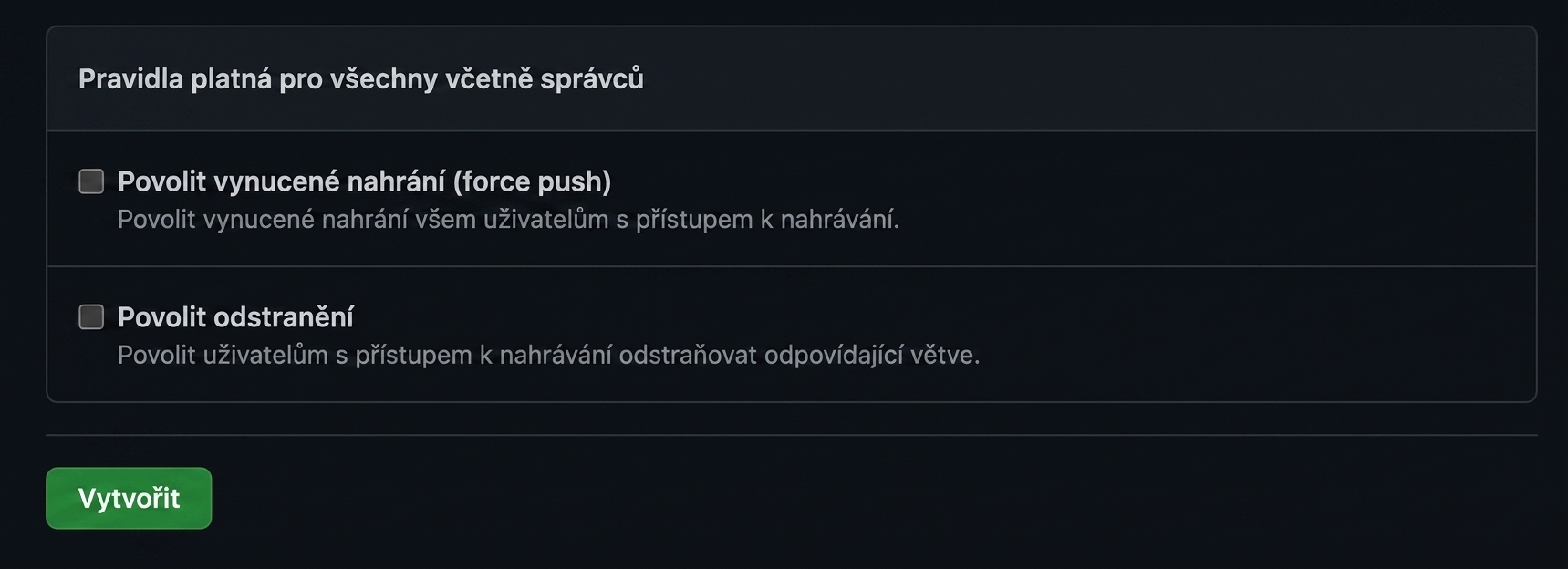 Kliknutím na Vytvořit uložíte pravidlo