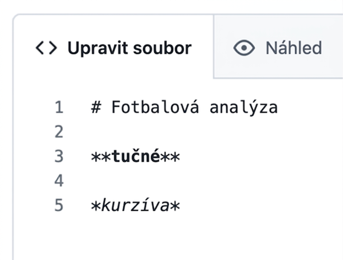 Zobrazení stránky pro úpravu souboru Markdown se syntaxí pro tučný text a kurzívu