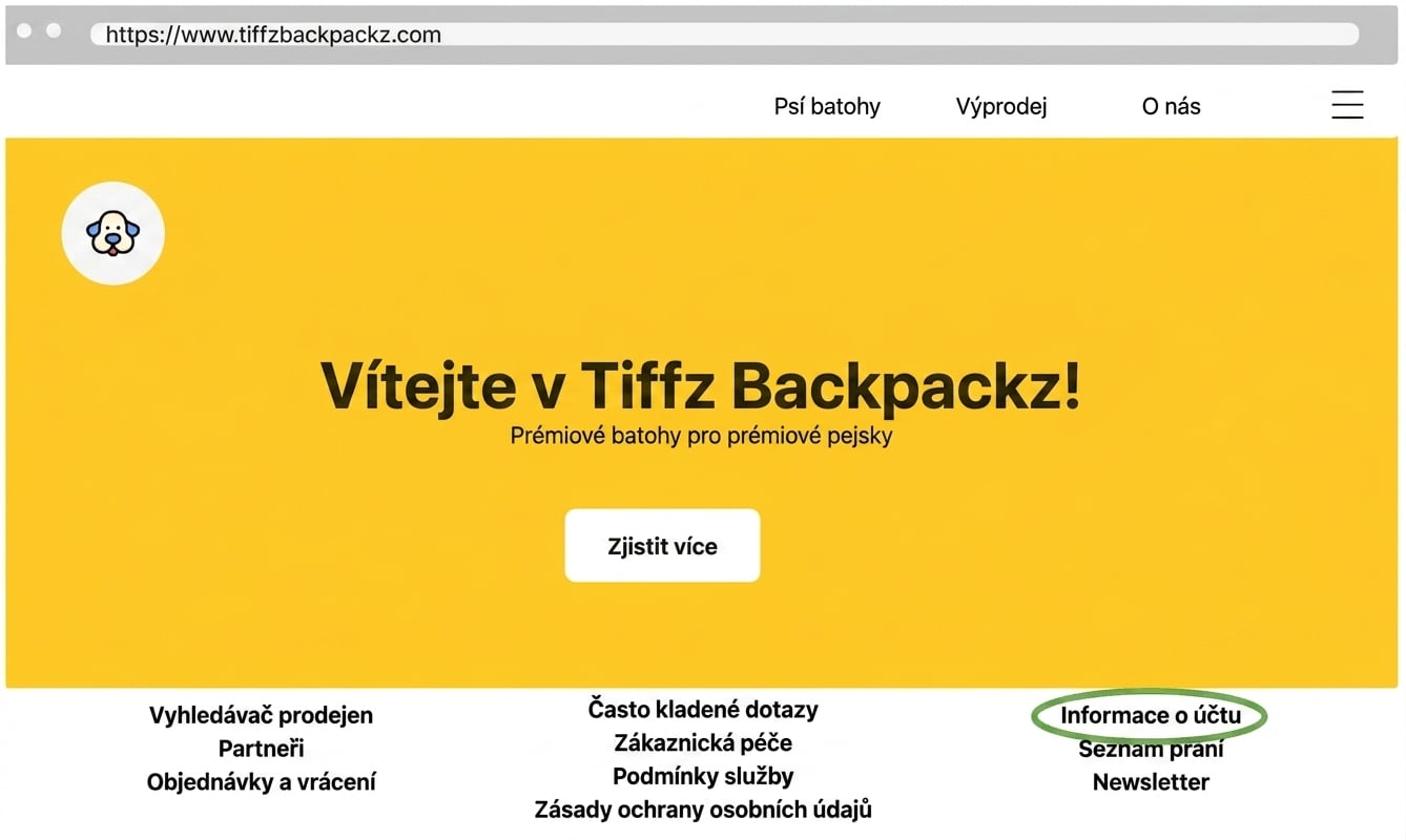 Údaje účtu Tiffz Backpackz na úvodní stránce