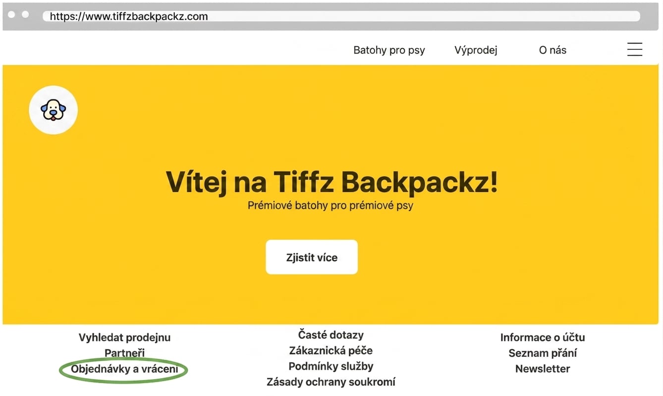 Objednávky a vrácení zboží na úvodní stránce