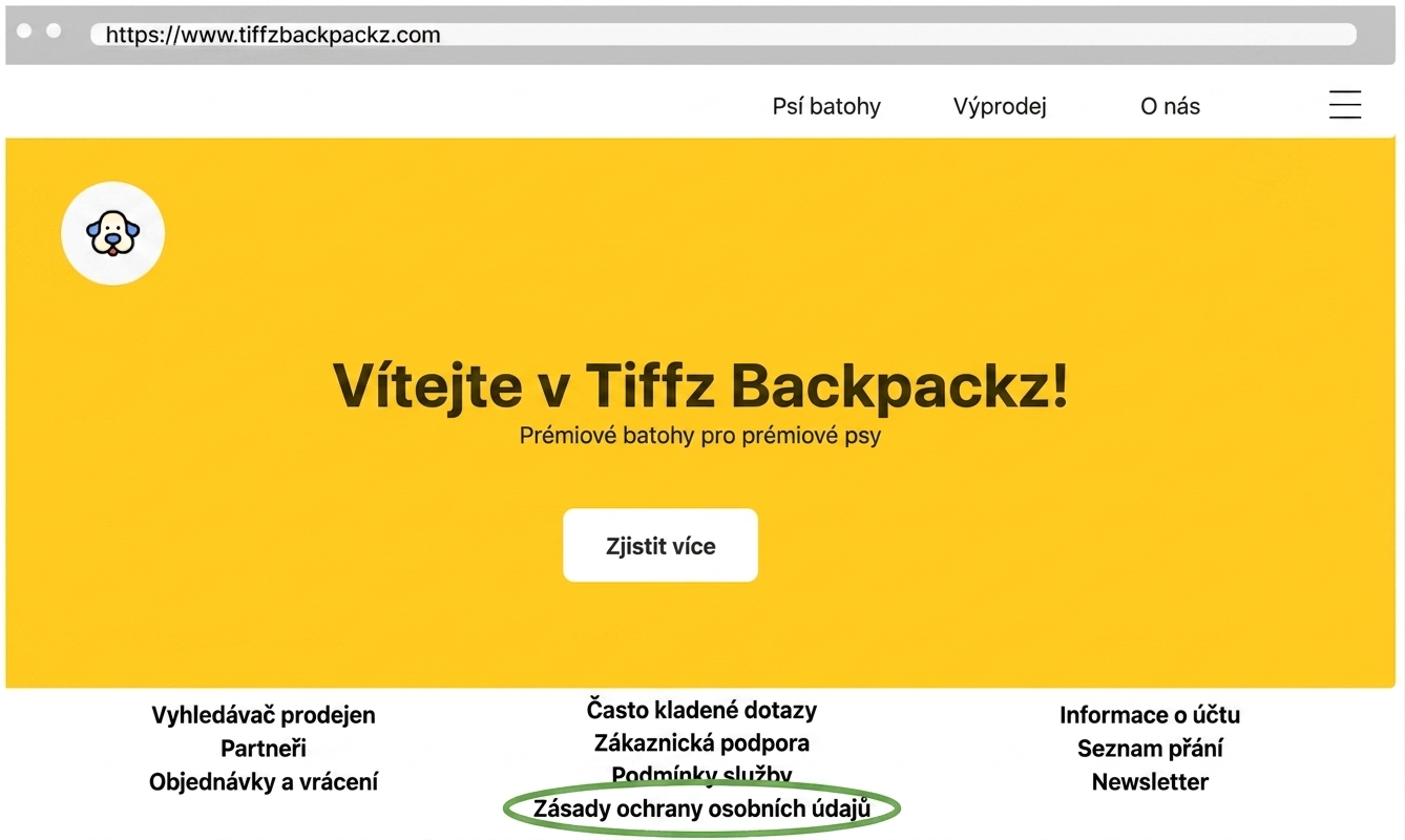 Zásady ochrany soukromí Tiffz Backpackz na úvodní stránce