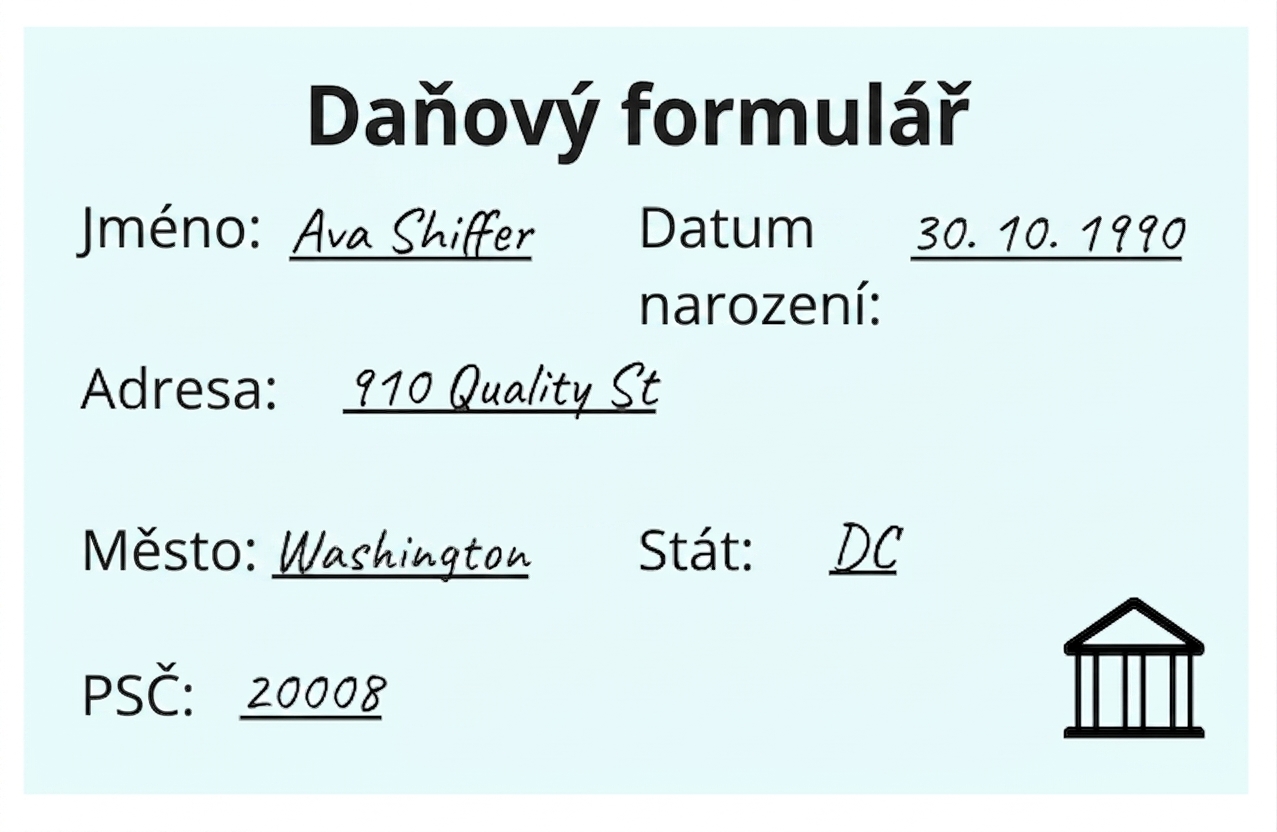 daňový formulář použitý pro porovnání přesnosti