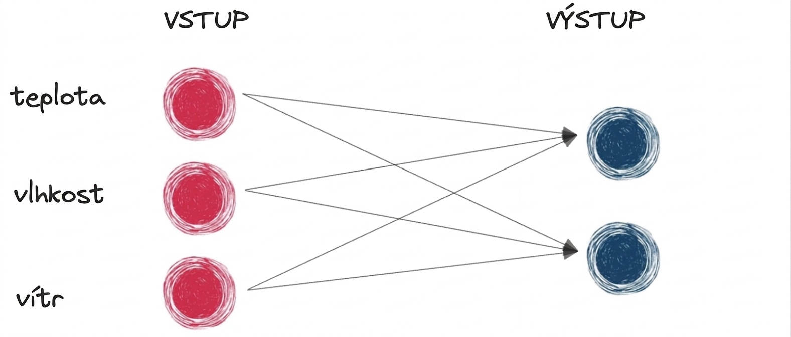 Diagram základní neuronové sítě pouze se vstupem a výstupem