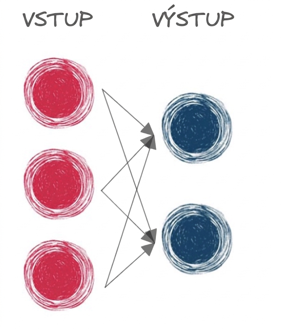 Diagram základní neuronové sítě pouze se vstupem a výstupem