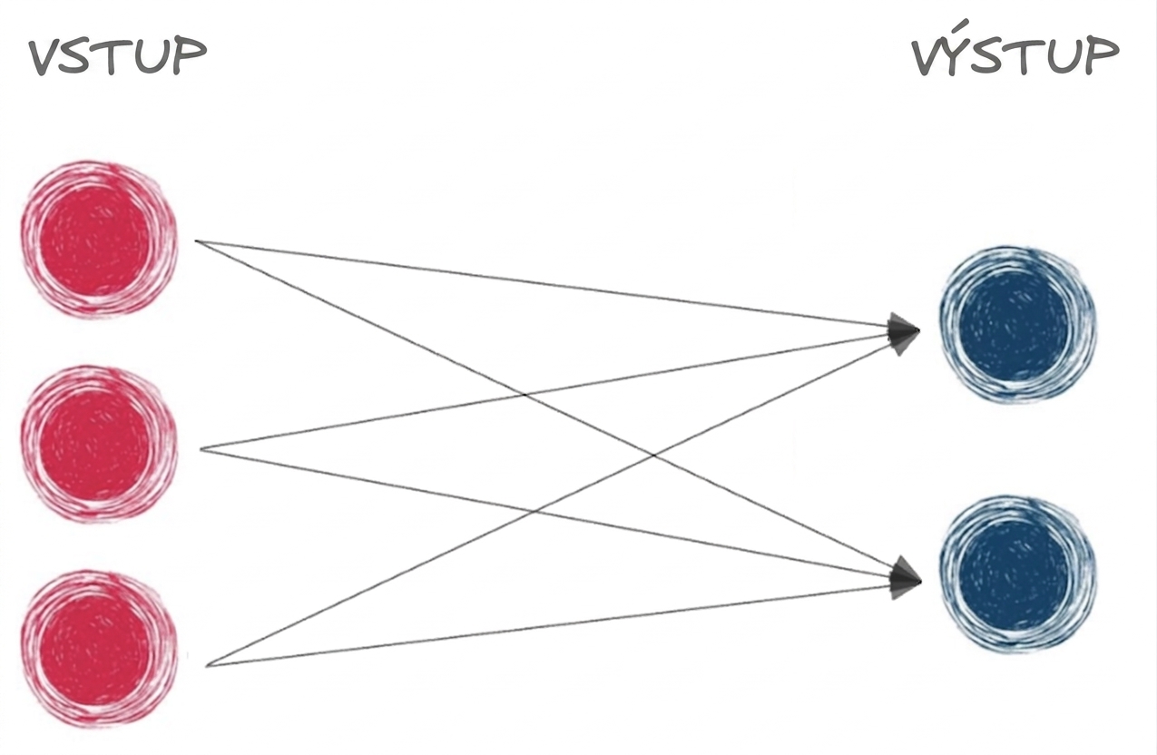Diagram základní neuronové sítě pouze se vstupem a výstupem