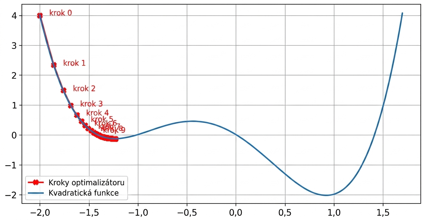 příklad optimalizátoru uvízlého v lokálním minimu