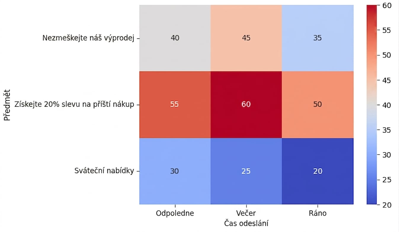 Teplotní mapa porovnávající míry otevření