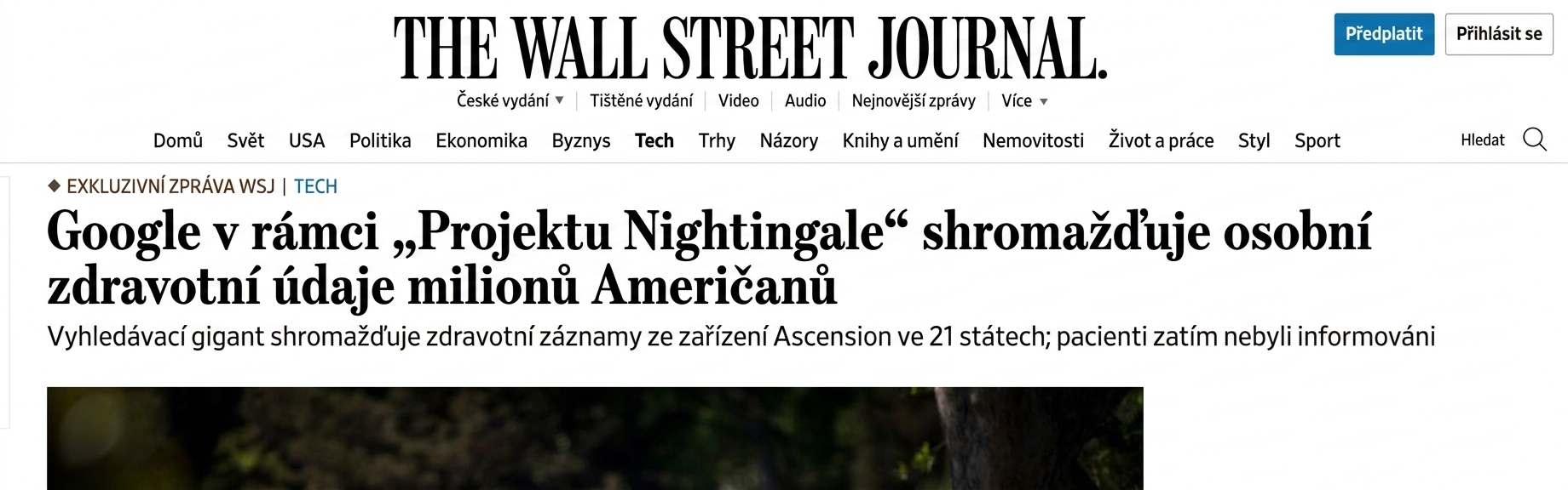 Snímek reportáže WSJ o projektu Google Nightingale
