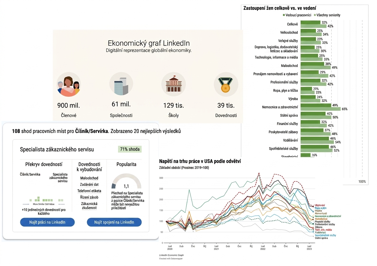 Koláž funkcí projektu LinkedIn Economic Graph.